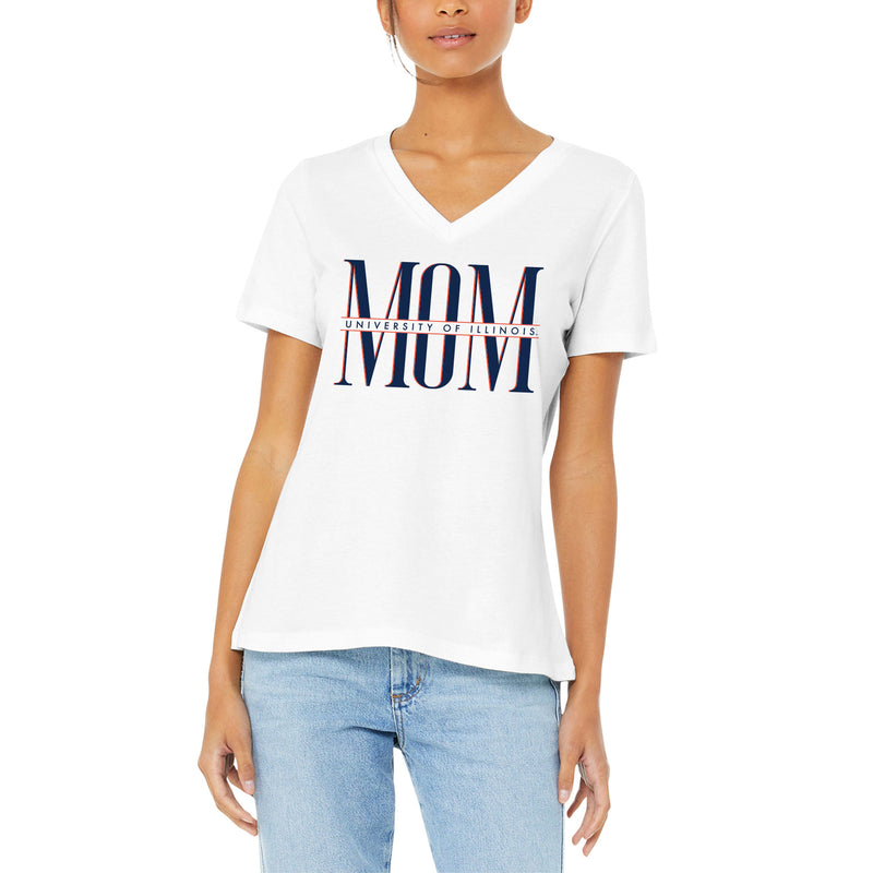 Illinois Classic Mom Women's Relaxed Triblend V-Neck T-Shirt - Solid White
