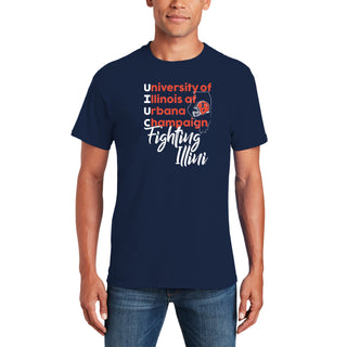 Illinois UIUC School Stack T-Shirt - Navy