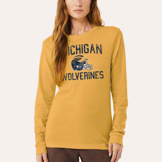 Michigan Faded Football Helmet CVC Long Sleeve - Heather Yellow Gold