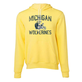 Michigan Faded Football Helmet Sponge Fleece Hoodie - Yellow