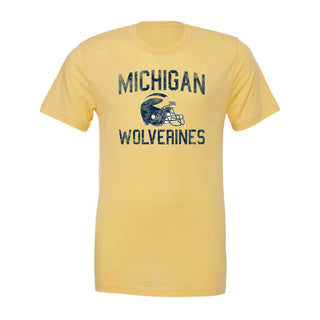 Michigan Faded Football Helmet CVC Jersey T-Shirt - Heather Yellow