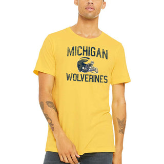 Michigan Faded Football Helmet CVC Jersey T-Shirt - Heather Yellow