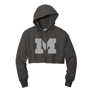 Michigan Tone Block M Champion Women’s RW Crop Hoodie - Charcoal Heather