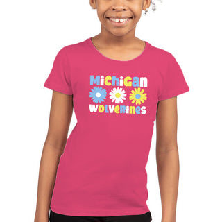 Michigan Daisy Dot Girls Princess T-Shirt - Hot Pink