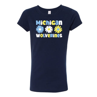 Michigan Daisy Dot Girls Princess T-Shirt - Midnight