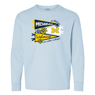 Michigan Cute Pennant Youth Comfortwash Long Sleeve - Soothing Blue