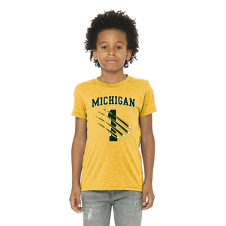 Michigan NIL Wolf 1 Canvas Triblend Youth T-Shirt - Yellow Gold