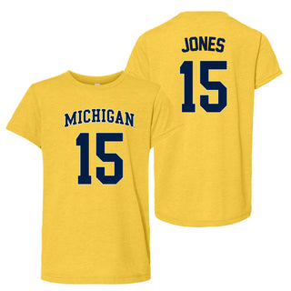 Michigan NIL Jones 15 Canvas Triblend Youth T-Shirt - Yellow Gold