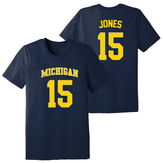 Michigan NIL Jones 15 Canvas Triblend T-Shirt - Solid Navy