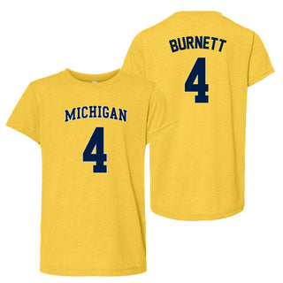 Michigan NIL Burnett 4 Canvas Triblend Youth T-Shirt - Yellow Gold