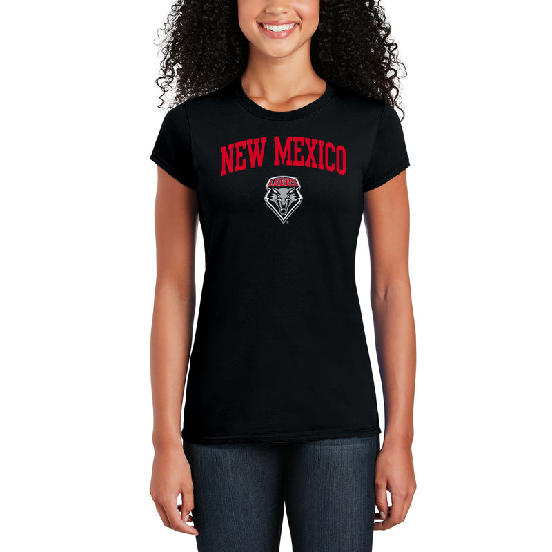 University of New Mexico Lobos Arch Logo Cotton Womens T-Shirt - Black