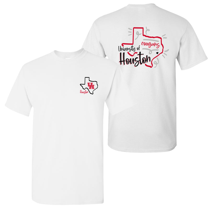 University of Houston Cougars Playful Sketch Short Sleeve T Shirt - White