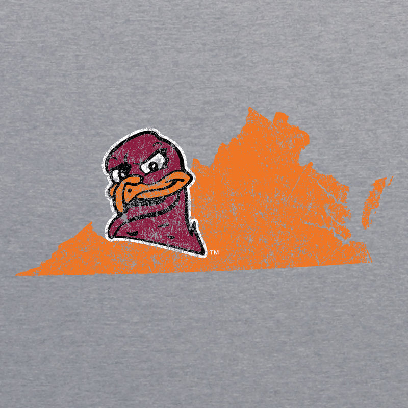 Virginia Tech State Silhouette Hokie Bird Triblend T-Shirt - Grey