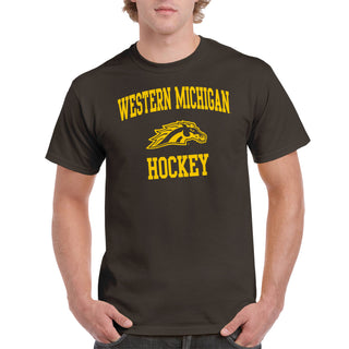 Western Michigan University Broncos Arch Logo Hockey Short Sleeve T Shirt - Dark Chocolate