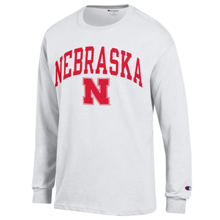 Nebraska Arch Over N Champion Basic Long Sleeve - White