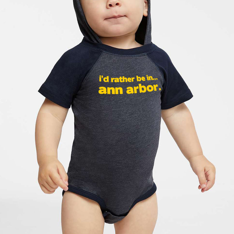 I'd Rather Be In Ann Arbor Infant Hooded Bear Ears Creeper - Vintage Navy