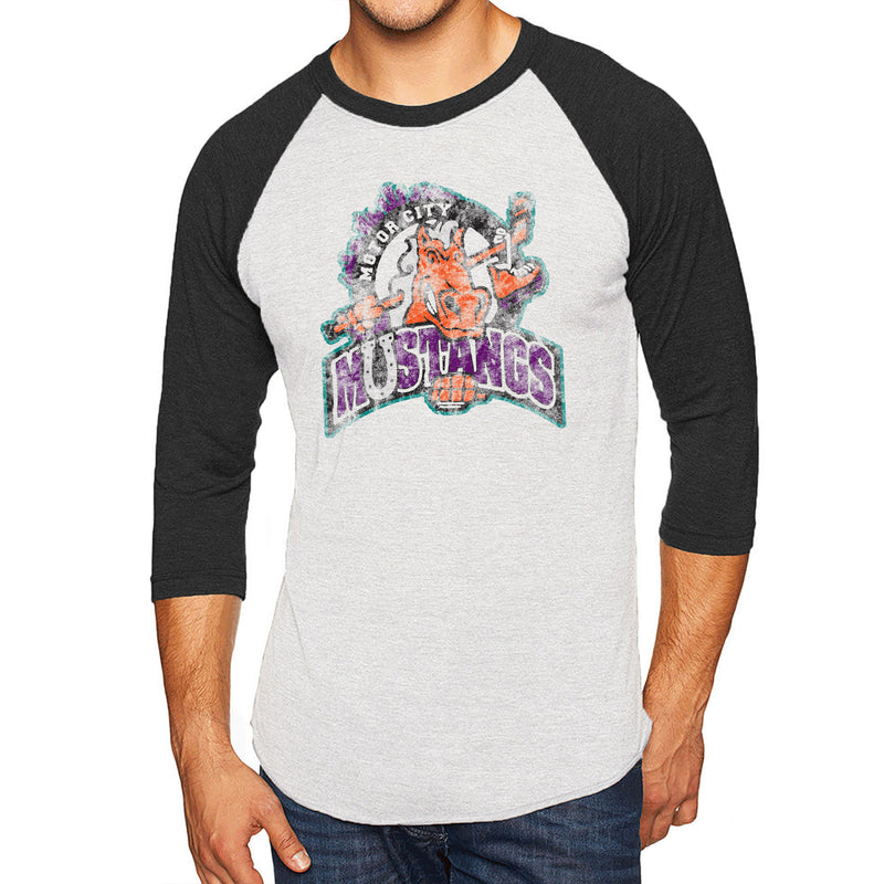 UGP Classics RHI Motor City Mustangs 3/4 Sleeve Raglan T-Shirt - Heather White/Vintage Black