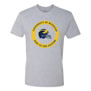 Football Helmet Hail to the Victor Circle University of Michigan Next Level Premium Short Sleeve Tee - Heather Grey