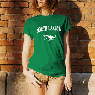 University of North Dakota Fighting Hawks Arch Logo Short Sleeve T Shirt - Irish Green