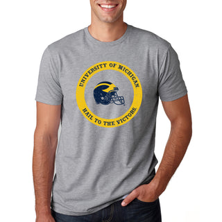 Football Helmet Hail to the Victor Circle University of Michigan Next Level Premium Short Sleeve Tee - Heather Grey