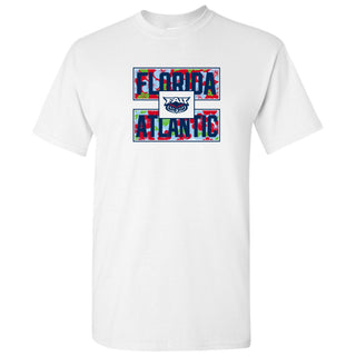 Florida Atlantic University Owls Hibiscus Pattern Blocks Basic Cotton Short Sleeve T Shirt - White