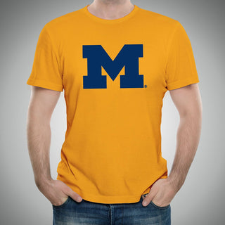 Primary Logo University of Michigan Basic Cotton Short Sleeve T Shirt - Gold