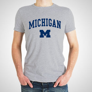 Arch Logo University of Michigan Basic Cotton Short Sleeve T Shirt - Sport Grey