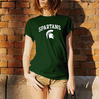 Michigan State University Spartans Mascot Arch Logo Short Sleeve T Shirt - Forest Green