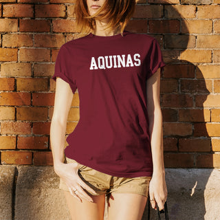 Aquinas College Saints Basic Block Basic Cotton Short Sleeve T Shirt - Garnet