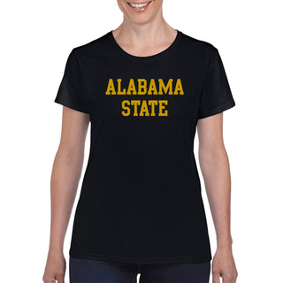 Alabama State University Hornets Basic Block Womens Short Sleeve T Shirt - Black