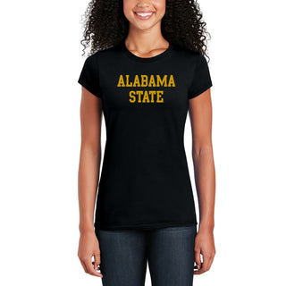 Alabama State University Hornets Basic Block Womens Short Sleeve T Shirt - Black