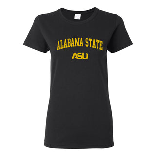 Alabama State University Hornets Arch Logo Women's Short Sleeve T Shirt - Black