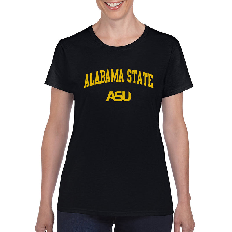 Alabama State University Hornets Arch Logo Women's Short Sleeve T Shirt - Black