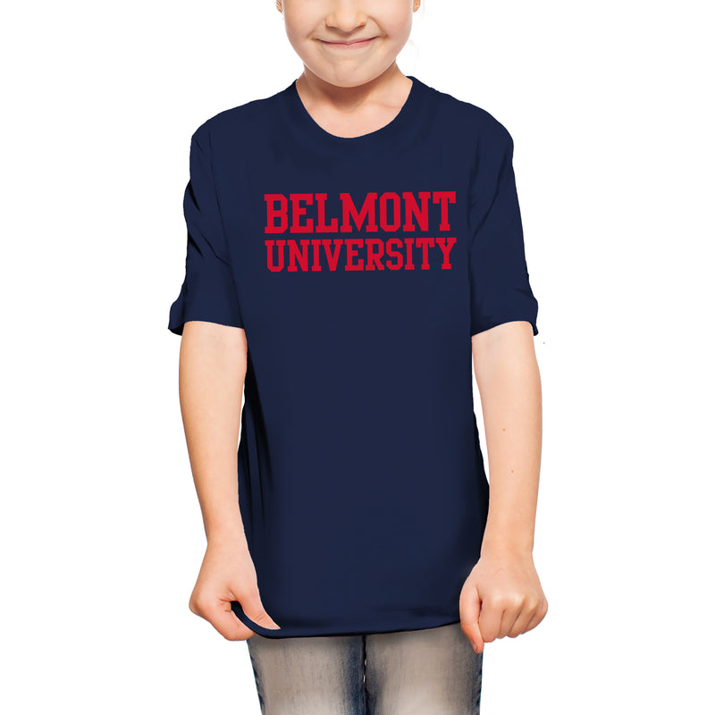 Belmont University Bruins Basic Block Youth Basic Cotton Short Sleeve T Shirt - Navy