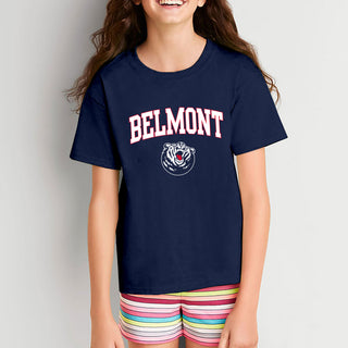 Belmont University Bruins Arch Logo Youth Basic Cotton Short Sleeve T Shirt - Navy