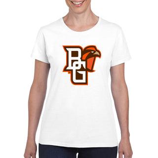 Bowling Green State University Falcons Primary Logo Women's Cotton Short Sleeve T Shirt - White