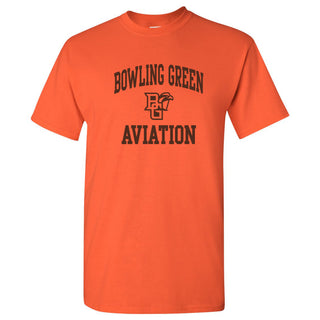 Bowling Green State University Falcons Arch Logo Aviation Basic Cotton Short Sleeve T Shirt - Orange