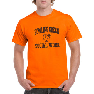 Bowling Green State University Falcons Arch Logo Social Work Basic Cotton Short Sleeve T Shirt - Orange