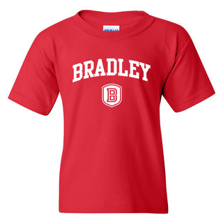 Bradley University Braves Arch Logo Basic Cotton Short Sleeve Youth T Shirt - Red