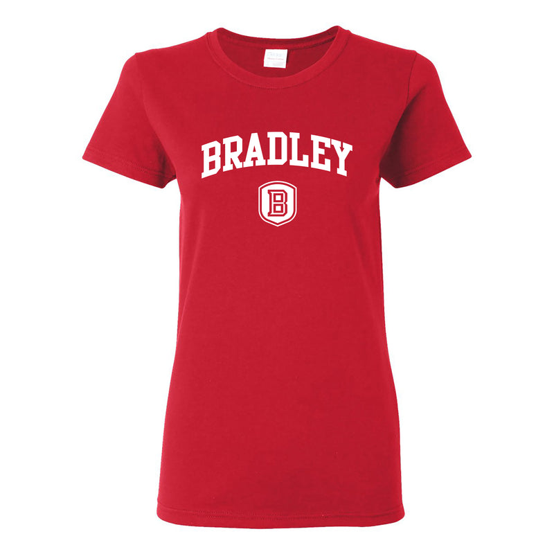 Bradley University Braves Arch Logo Basic Cotton Short Sleeve Women's T Shirt - Red