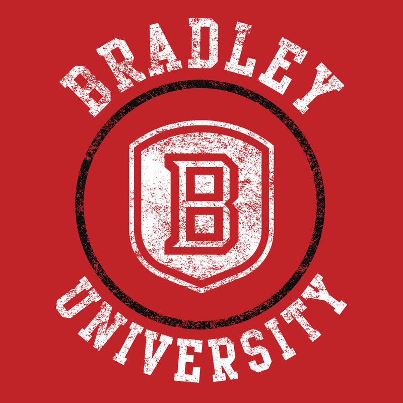 Bradley University Braves Distressed Circle Logo Basic Cotton Short Sleeve Youth T Shirt - Red