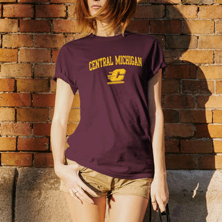 Central Michigan University Chippewas Arch Logo Short Sleeve T Shirt - Maroon