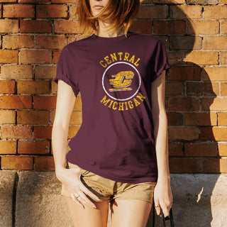 Central Michigan University Chippewas Distressed Circle Logo Short Sleeve T Shirt - Maroon