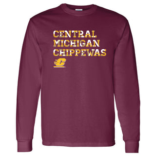 Central Michigan University Chippewas Patchwork Cotton Long Sleeve T Shirt - Maroon