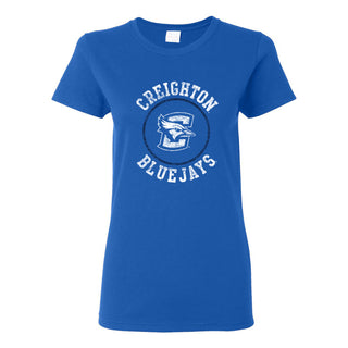 Creighton University Bluejays Distressed Circle Logo Womens Short Sleeve T Shirt - Royal