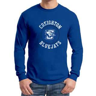 Creighton University Bluejays Distressed Circle Logo Long Sleeve T Shirt - Royal