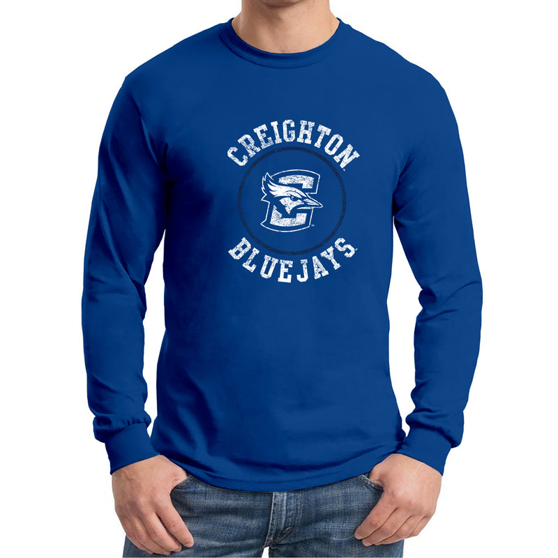 Creighton University Bluejays Distressed Circle Logo Long Sleeve T Shirt - Royal