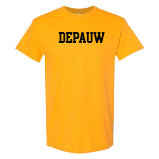 DePauw University Tigers Basic Block Short Sleeve T Shirt - Gold