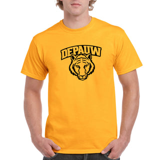 DePauw University Tigers Arch Logo Short Sleeve T Shirt - Gold