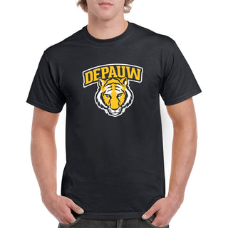 DePauw University Tigers Arch Logo Short Sleeve T Shirt - Black